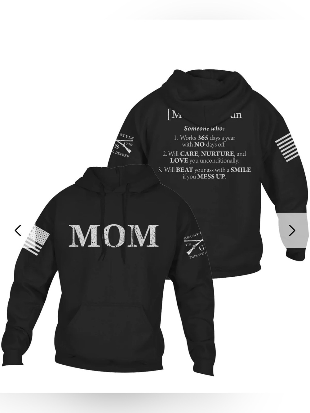 Grunt Style Black Hoodie with White 'MOM' Print